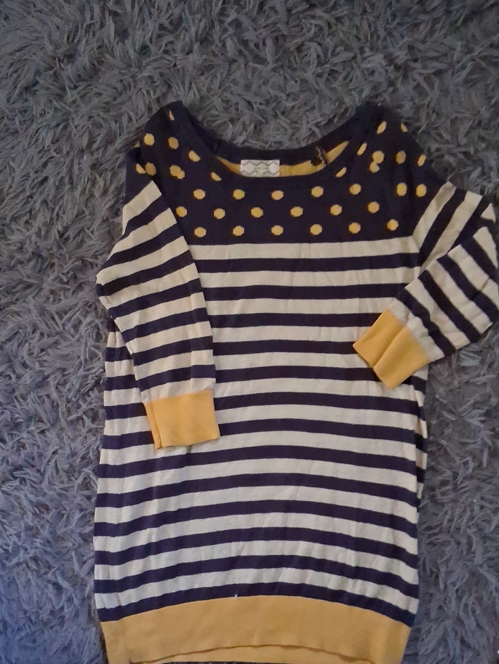 Pink Rose Navy and Yellow Striped Sweater with Polka-Dot Yoke